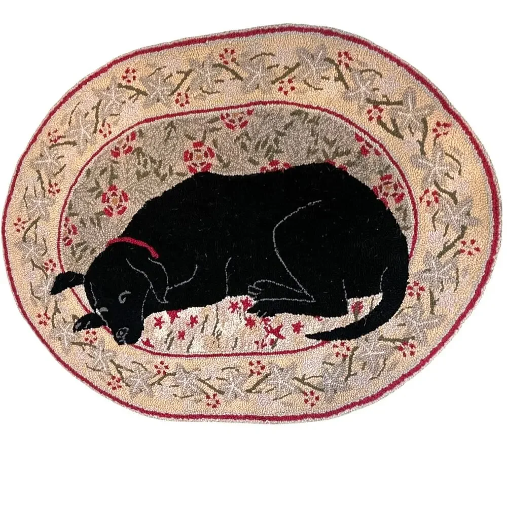 Orvis oval rug 2X4 hooked rug dog Labrador Retriever accent mat vintage wool